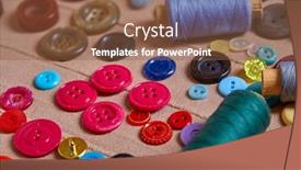  Presentation with sewing tools - PPT layouts featuring background-and-texture-of-multicolored background and a tawny brown colored foreground