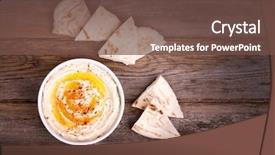  Presentation with wedges - Audience pleasing PPT theme consisting of background arab - bowl of fresh hummus drizzled backdrop and a tawny brown colored foreground