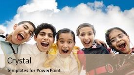  Presentation with children at camp - Audience pleasing presentation theme consisting of background arab - happy children group laughing backdrop and a lemonade colored foreground