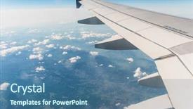  Presentation with airplane - PPT theme having background aviation - airplane wing out of window background and a ocean colored foreground