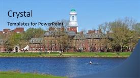  Presentation with university green - Presentation theme consisting of background beautiful college campus background and a light blue colored foreground