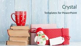  Presentation with christmas chocolate - Slide deck with retro wooden background book - hot chocolate cup and christmas background and a sky blue colored foreground