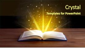  Presentation with open book page - Cool new PPT layouts with yellow lights and sparkles coming backdrop and a tawny brown colored foreground