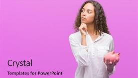  Presentation with brain thinking - PPT layouts consisting of serious face thinking about question background and a lilac colored foreground