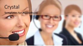  Presentation with customer service - Amazing presentation theme having background call centre - customer service agent looking backdrop and a coral colored foreground