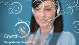  Presentation with holographic - Amazing presentation theme having background call centre - woman selecting phone symbol backdrop and a ocean colored foreground