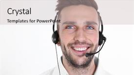  Presentation with technical support - Audience pleasing theme consisting of background call centre - young handsome technical support dispatcher backdrop and a soft green colored foreground