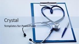  Presentation with clipboard stethoscope - Cool new theme with background checks - clipboard with stethoscope and pen backdrop and a light blue colored foreground