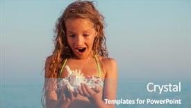  Presentation with sea shell - PPT theme featuring background child put the shell background and a light blue colored foreground