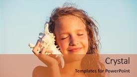  Presentation with sea shell - Beautiful slide deck featuring background child put the shell backdrop and a red colored foreground