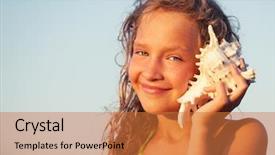  Presentation with sea shell - Slide set featuring background child put the shell background and a red colored foreground
