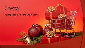  Presentation with shopping trolley - Amazing PPT layouts having background christmas and new year backdrop and a red colored foreground