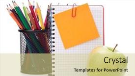  Presentation with school apple - Theme enhanced with background classroom - blank notebook sheet and apple background and a soft green colored foreground