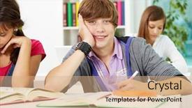  Presentation with review - Colorful PPT layouts enhanced with background collegue review - portrait of smart guy making backdrop and a coral colored foreground