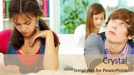  Presentation with review - Colorful theme enhanced with background collegue review - portrait of smart guy thinking backdrop and a lemonade colored foreground