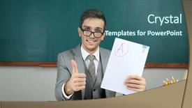  Presentation with young children at school - Slides having background collegue review - young teacher sitting in school background and a  colored foreground