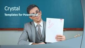  Presentation with classroom - Beautiful presentation featuring background collegue review - young teacher sitting in school backdrop and a  colored foreground