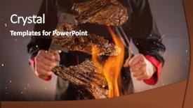  Presentation with food grill - Slide deck having background concept of food preparation background and a tawny brown colored foreground