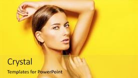  Presentation with natural skincare - Colorful presentation design enhanced with background copy space cosmetics skincare backdrop and a yellow colored foreground