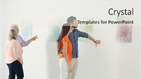  Presentation with art gallery - Presentation design enhanced with background critical thinking - people looking at picture background and a  colored foreground