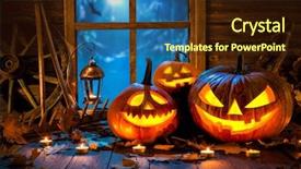  Presentation with lantern - Cool new PPT theme with background cute - halloween pumpkin head jack lantern backdrop and a wine colored foreground