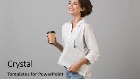  Presentation with spring photo album - PPT layouts having background drinking coffee holding newspaper background and a light gray colored foreground