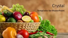  Presentation with fresh fruits vegetables - Beautiful slide set featuring background farm - heap of fresh fruits backdrop and a coral colored foreground