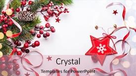  Presentation with christmas holly - PPT theme having background fir branches and holly background and a  colored foreground