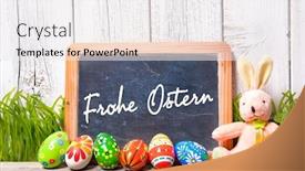  Presentation with text message - Audience pleasing presentation theme consisting of background for easter with german text decoration with sugar rabbit eggs and message board backdrop and a white colored foreground