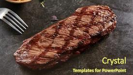  Presentation with fresh meat - Colorful theme enhanced with background fresh juicy medium rare backdrop and a tawny brown colored foreground