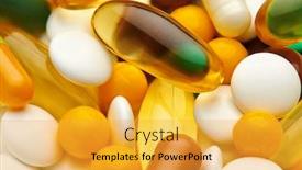  Presentation with pharmacy pharmaceutical medicament - PPT layouts having background-from-set-of-pills background and a yellow colored foreground