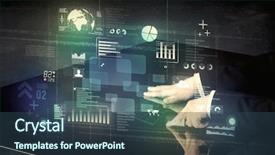  Presentation with desk - Cool new presentation theme with background future - businessman touching interactive modern desk backdrop and a ocean colored foreground