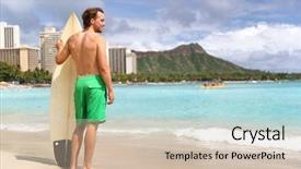  Presentation with honolulu hawaii waikiki beach - Colorful slides enhanced with background hawaiian tourist landmark honolulu backdrop and a soft green colored foreground