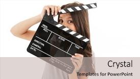  Presentation with cute - Slide set with background holding film making clapperboard background and a mint green colored foreground