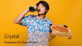 Presentation with emotional intelligence at work - Presentation theme consisting of background holding pizza drinking beer background and a gold colored foreground