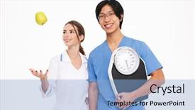  Presentation with green apple - PPT theme featuring background holding scales and green background and a light blue colored foreground