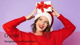  Presentation with portrait of excited overjoyed female - PPT layouts having background holding surprise gift box background and a  colored foreground