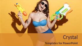  Presentation with happy image - Presentation theme having background holding toys water gun background and a gold colored foreground