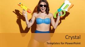  Presentation with gun - Beautiful slides featuring background holding toys water gun backdrop and a gold colored foreground