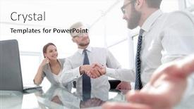  Presentation with handshakes - Slide deck having background-image-handshakes-colleagues background and a white colored foreground