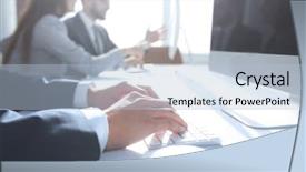  Presentation with meeting - Presentation featuring background image of a business background and a light blue colored foreground