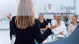  Presentation with conference - Slide deck consisting of background-image-of-a-business background and a sky blue colored foreground