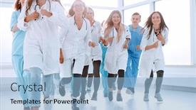  Presentation with walking together - Cool new slide deck with background-image-of-a-group backdrop and a light blue colored foreground