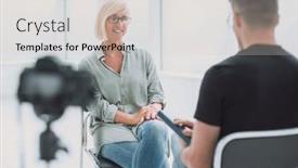  Presentation with interview - Slide deck featuring background-image-of-a-man background and a light gray colored foreground