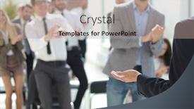  Presentation with business report - Colorful slide deck enhanced with background-image-of-a-speaker backdrop and a coral colored foreground