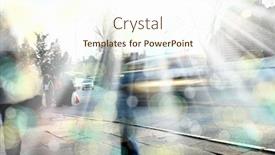  Presentation with busy street - Audience pleasing PPT theme consisting of background image of abstract blurry people walking in busy street backdrop and a cream colored foreground