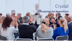  Presentation with conference - Slide set enhanced with background-image-of-the-seminar background and a sky blue colored foreground