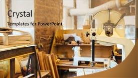  Presentation with woodworking - Audience pleasing slide set consisting of background image of woodworking shop backdrop and a coral colored foreground