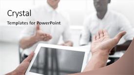  Presentation with business environment using laptops globe - Theme consisting of background investigation employee - close up business team using background and a white colored foreground