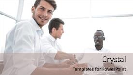  Presentation with using digital tablet - Audience pleasing slides consisting of background investigation employee - close up businessman using digital backdrop and a mint green colored foreground